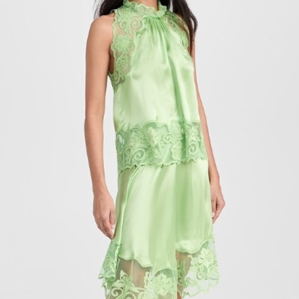 NWT ULLA JOHNSON Silk Avalon Embroidered Lace Skirt in Celadon L $550